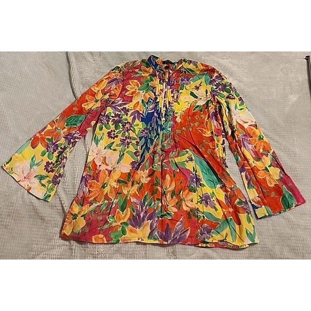 Lauren By Ralph Laren Green Label Colorful Swim Cover Up Or Top Size Medium
